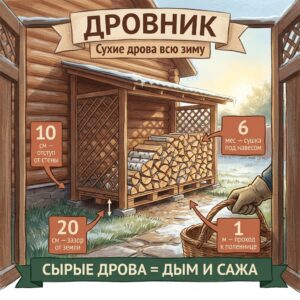 Дрова под навесом: хранение и удобный подход зимой